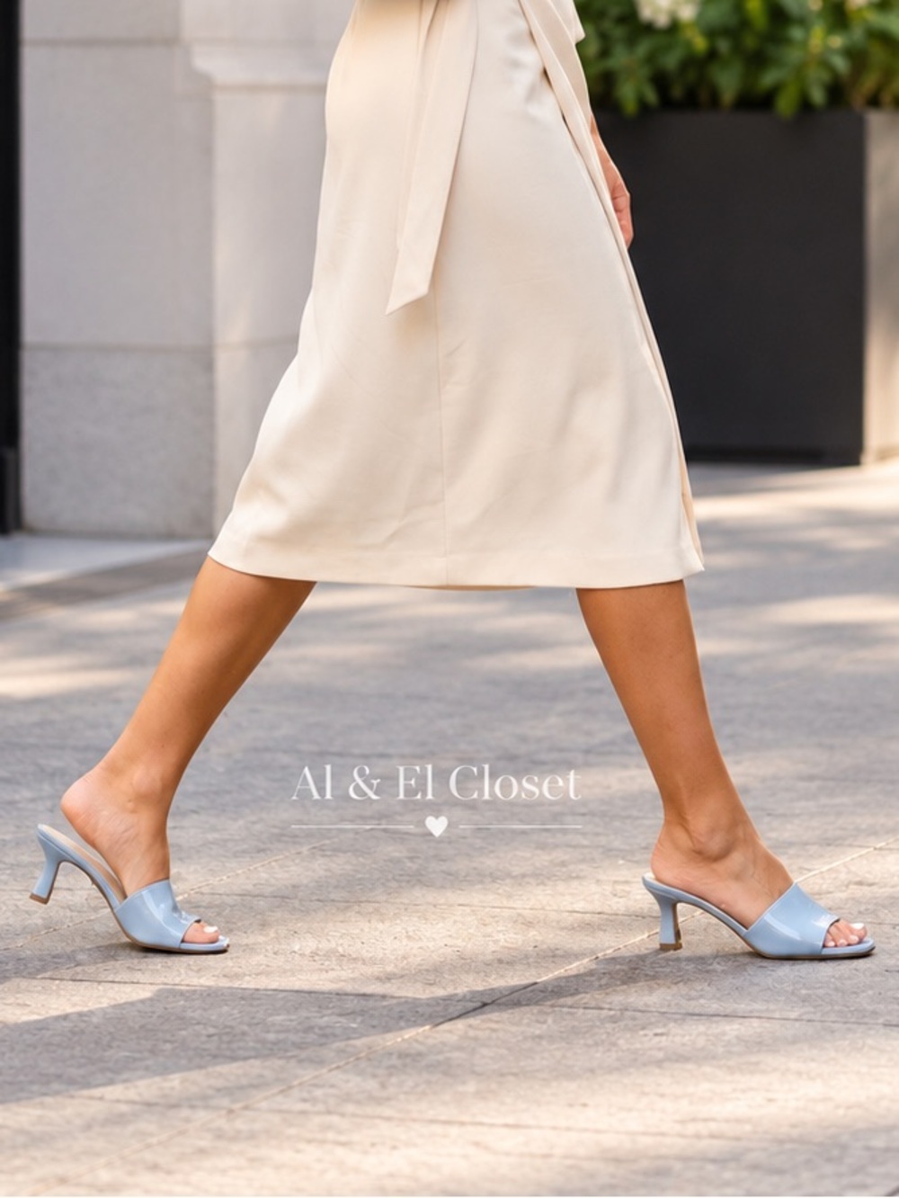 Nine West Akin3 Light Blue Patent Square Toe Kitten Heel Mules Sandals 10 NWB